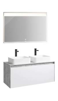 Комплект мебели AQWELLA 5 STARS Mobi 120 бетон светлый/белый глянец, с зеркалом, раковина Джой 46